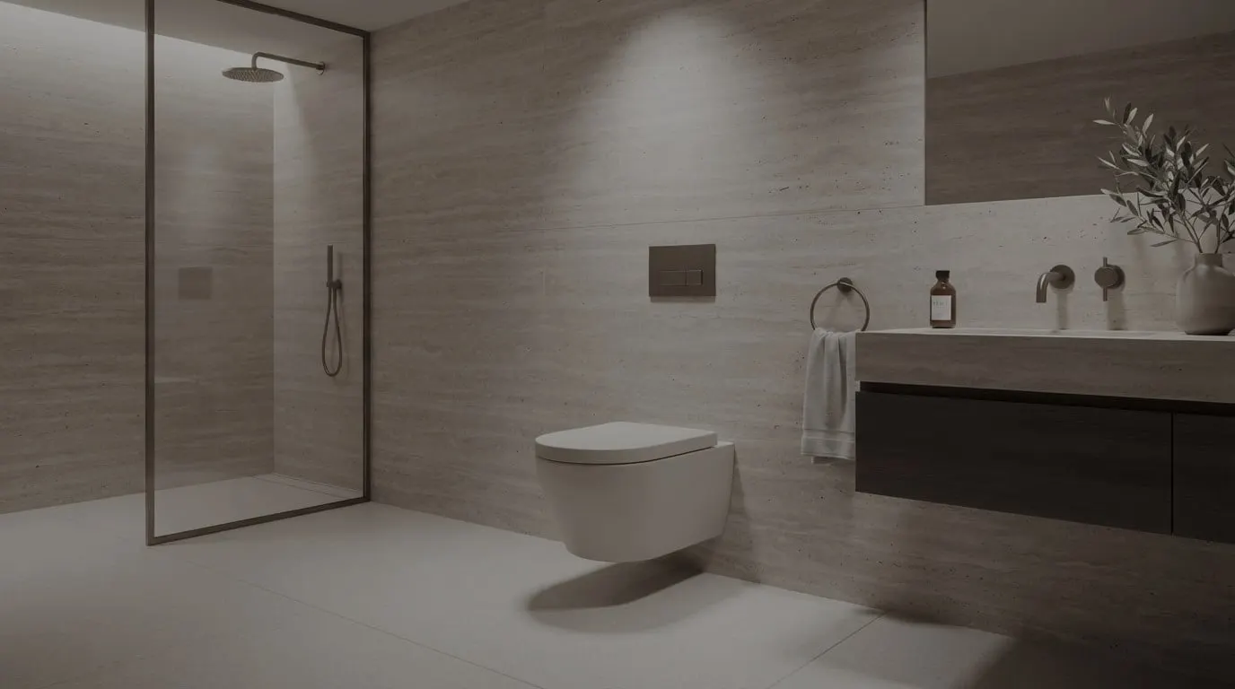 Linea back-to-wall toilet in matte black on dark flooring