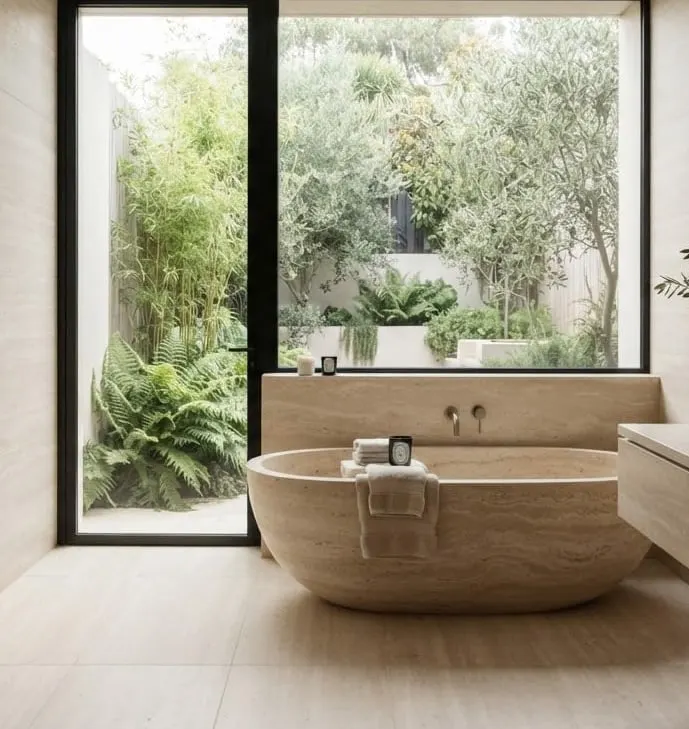 Monolito freestanding washbasin in satin ivory in a treatment room