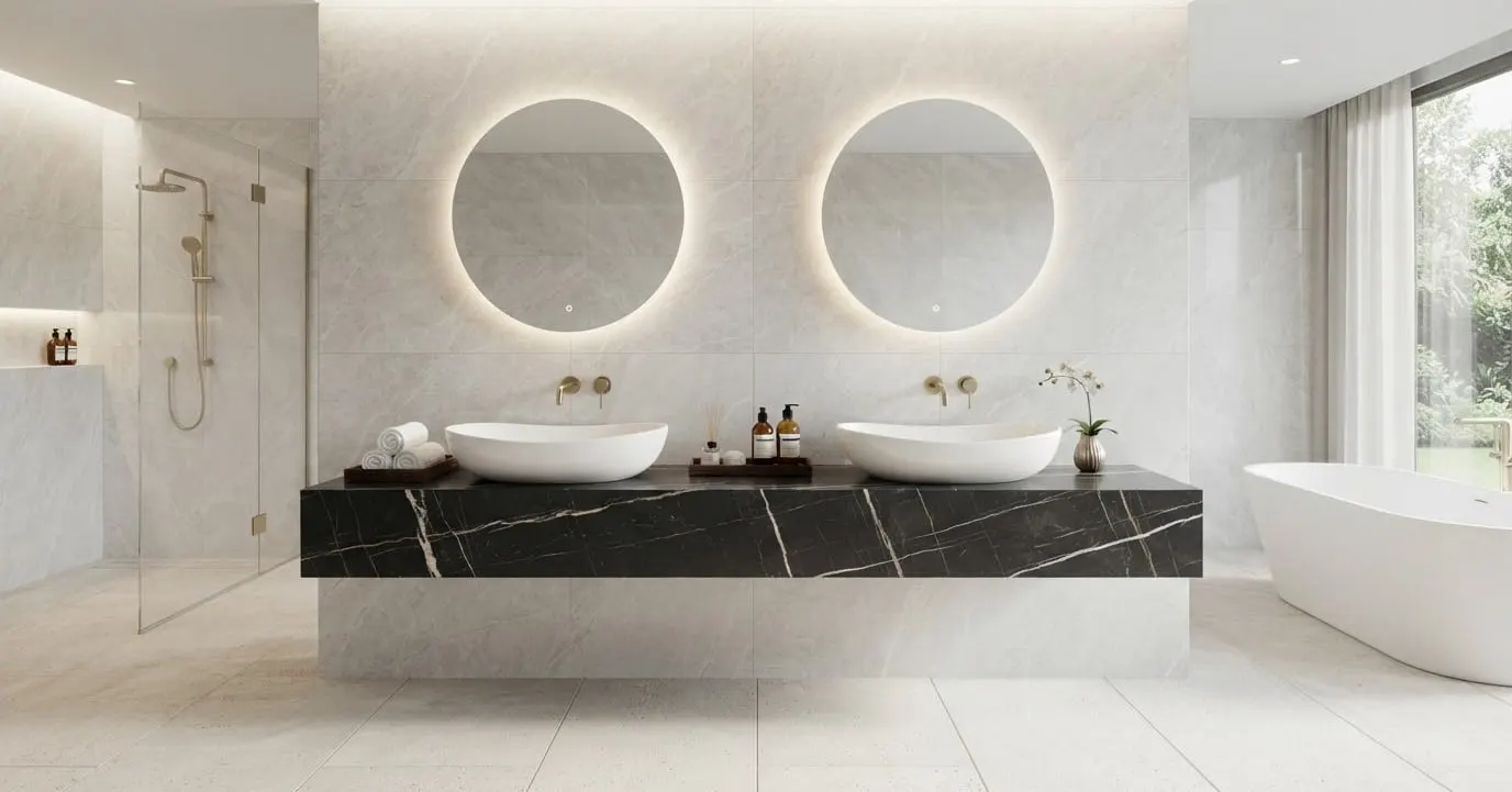 Doble lavabo Ovalis en una suite de hotel